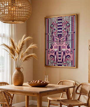 Art de chat géométrique coloré avec motifs abstraits en tons pastel