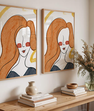 Illustration Of A Woman With Red Hair And Minimalist Features - Mi tienda