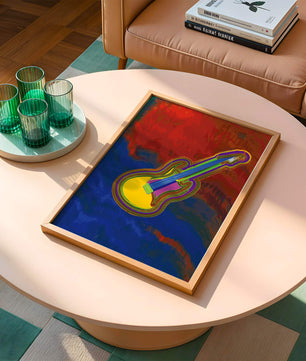 Vibrant abstract guitar illustration with bold colors
