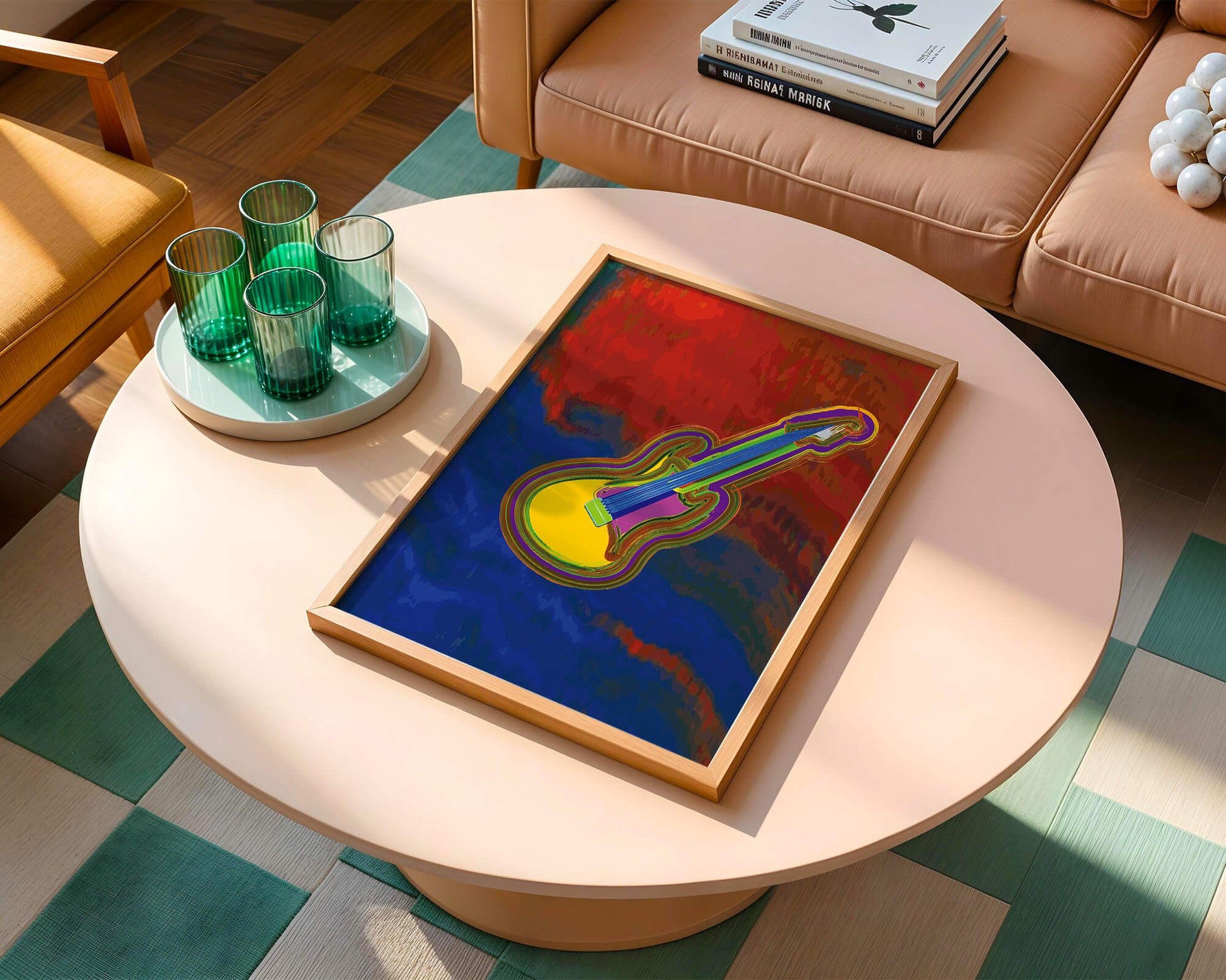 Vibrant abstract guitar illustration with bold colors