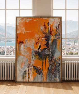 Arte abstracto texturizado en naranja y gris