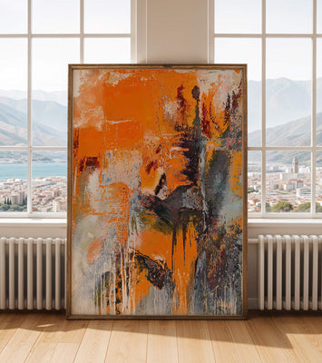 Abstract Orange and Grey Textured Art
