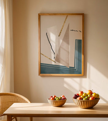 Abstract geometric artwork featuring gold elements