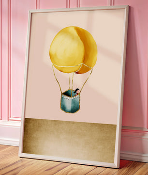 Charming Hot Air Balloon Illustration with Golden Accents