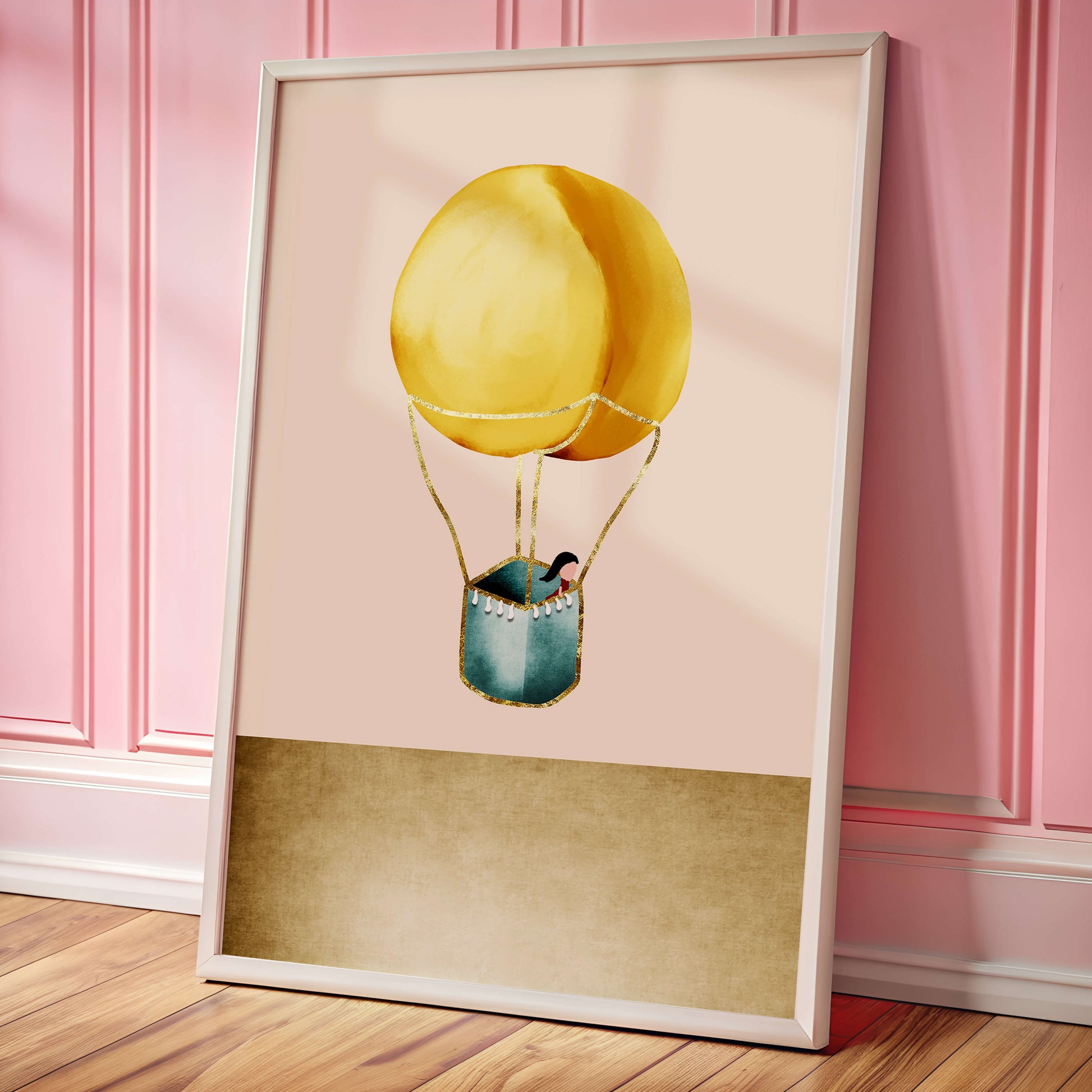 Charming Hot Air Balloon Illustration with Golden Accents