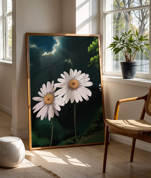 Sunlit Daisies in a Serene Landscape