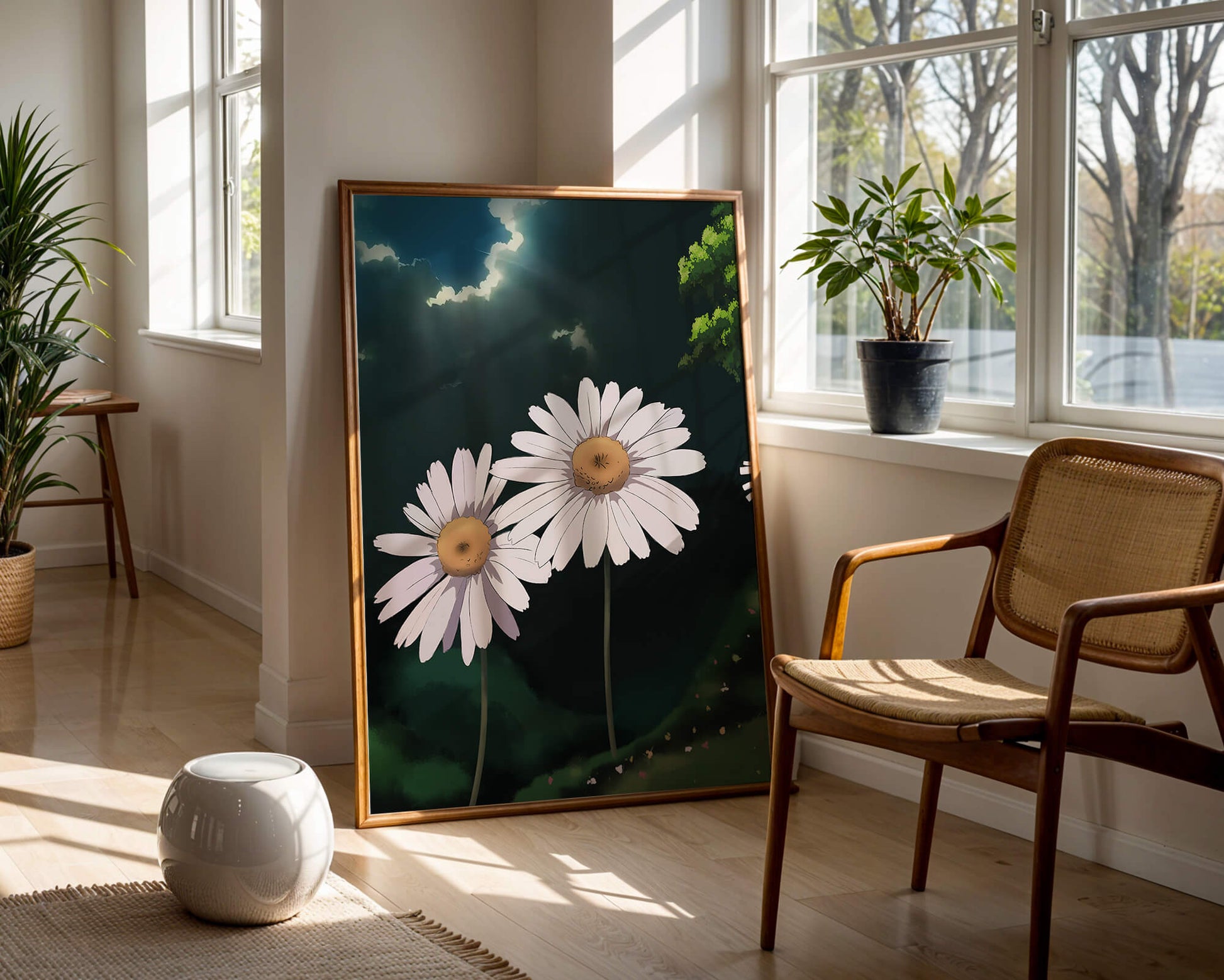 Sunlit Daisies in a Serene Landscape