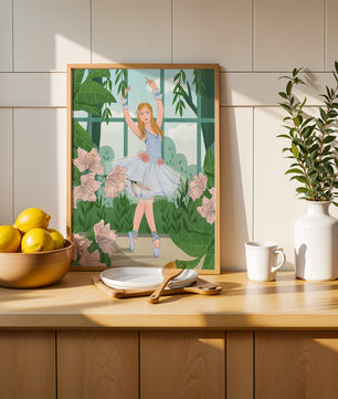Elegant ballet dancer in a floral and botanical setting