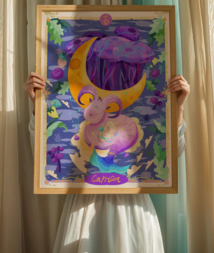 Colorful Capricorn zodiac illustration with fantasy elements