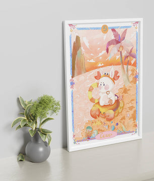 Charming Zodiac Cancer Illustration with Cartoon Bunny on a Beach