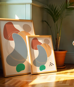 Abstract geometric art with colorful organic shapes and lines