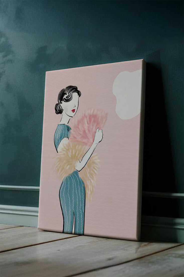 Elegant woman in vintage dress with pink background