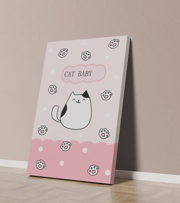 Adorable cat baby illustration with cute paw prints and polka dots