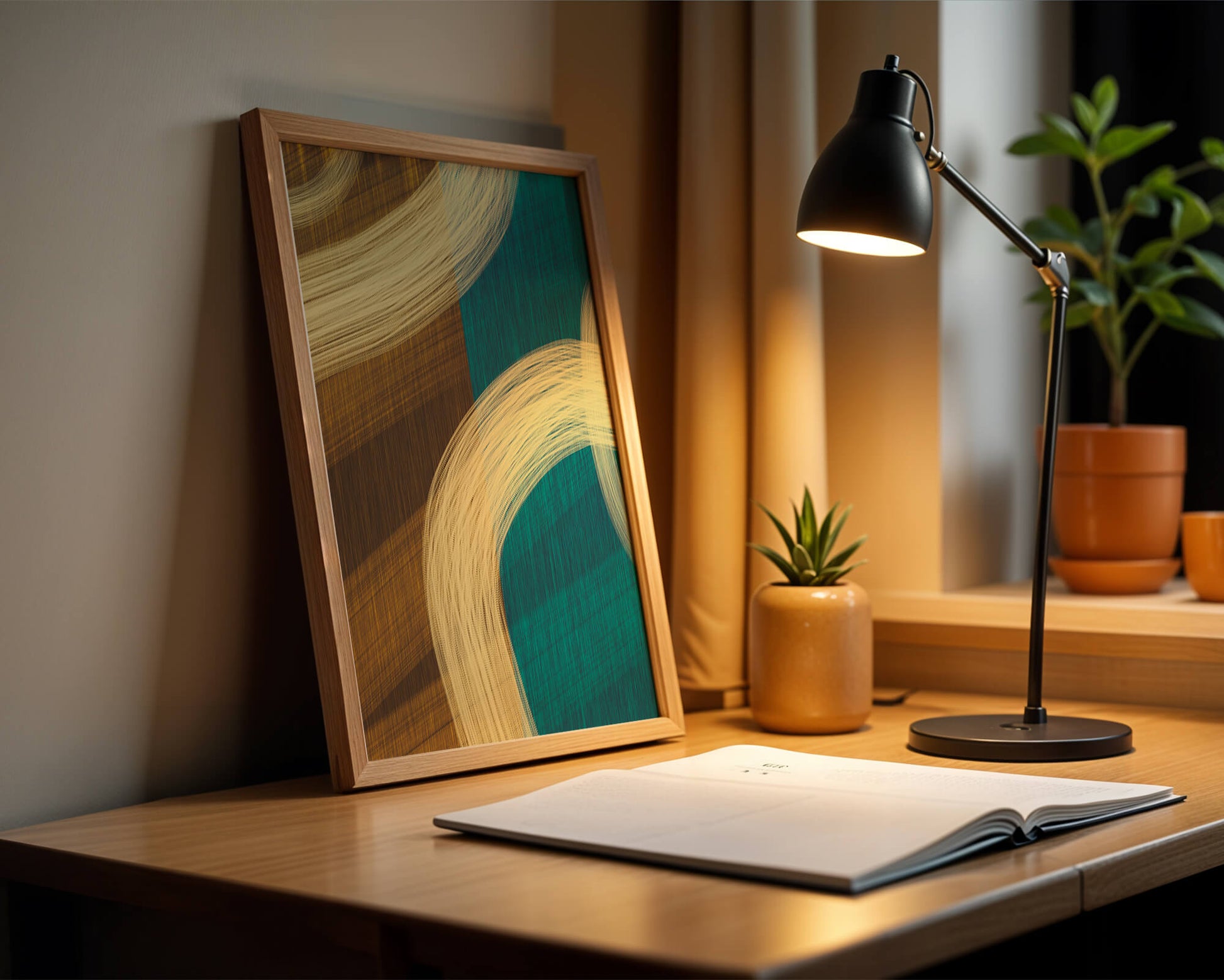 Abstract art with flowing brushstrokes and textured color contrast
