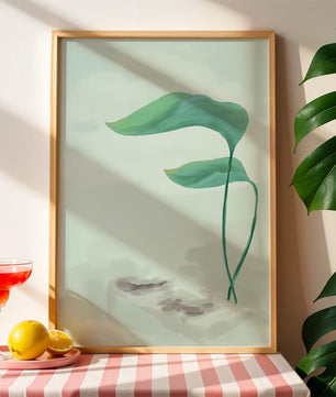 Minimalistic Art of Green Leaves on Abstract Background