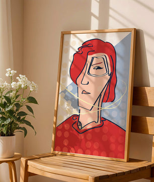 Abstract portrait with red hair and dotted background