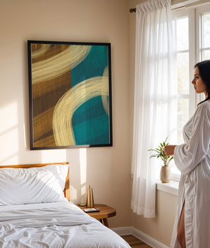 Abstract art with flowing brushstrokes and textured color contrast