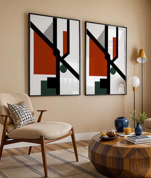 Colorful geometric abstract art with bold black lines
