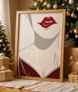 Minimalist Art with Red Lips and Elegant Dress - Mi tienda
