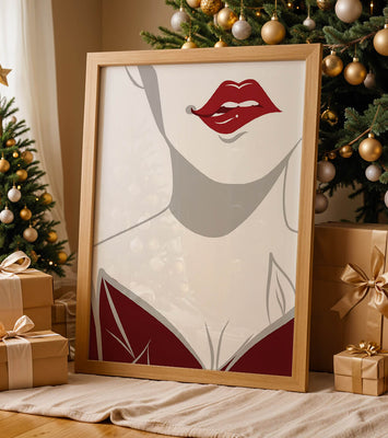 Minimalist Art with Red Lips and Elegant Dress