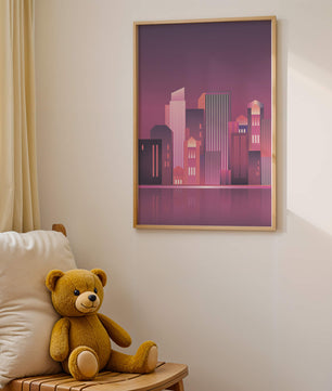 Modern Abstract Cityscape at Sunset with Reflective Water - Mi tienda
