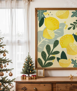 Composición ilustrativa de limones y hojas con colores vibrantes