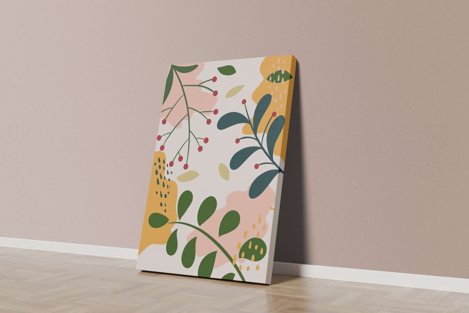 Abstract Floral Pattern with Bold Colors and Geometric Shapes