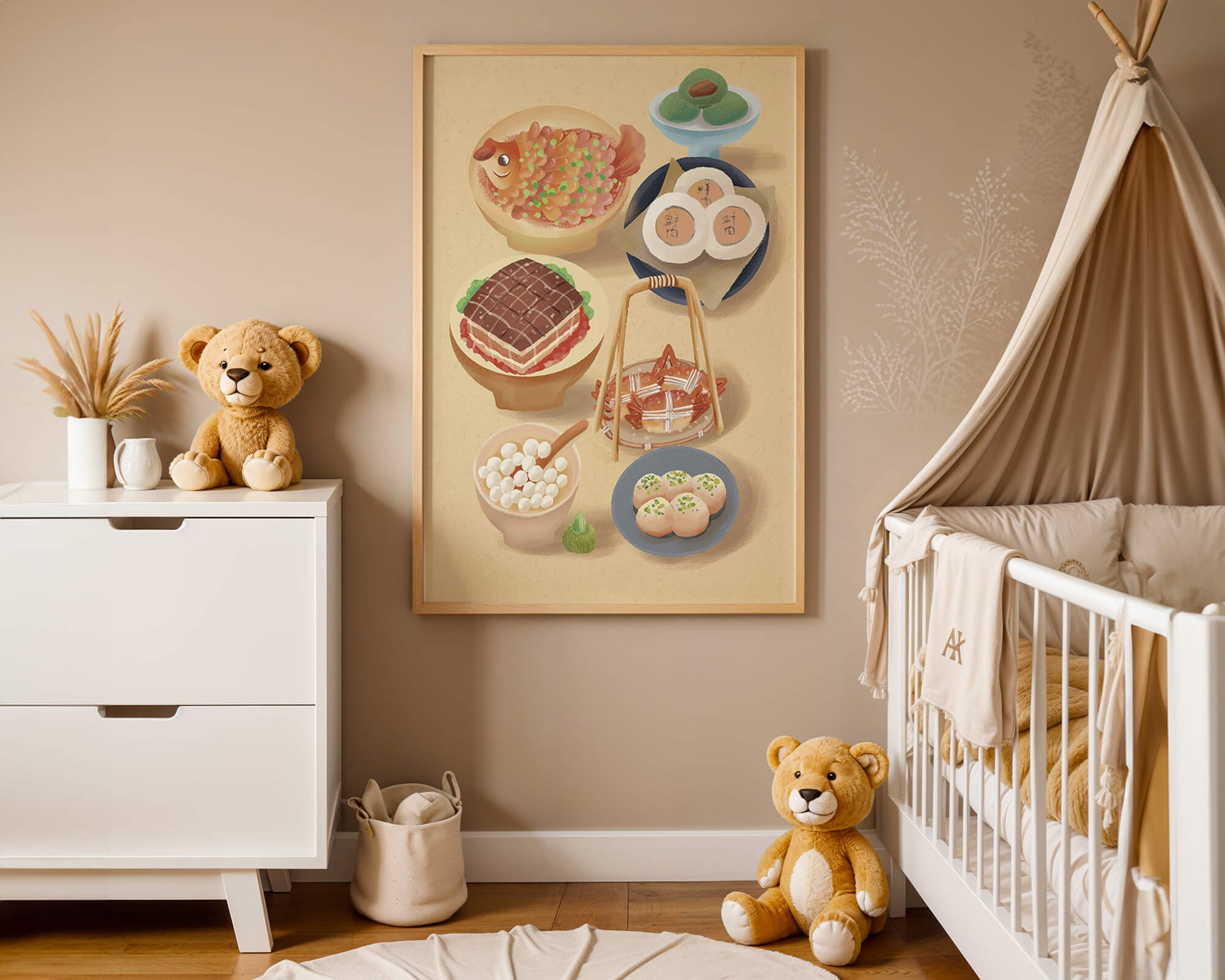 Colorful Chinese Cuisine Illustration with Various Dishes