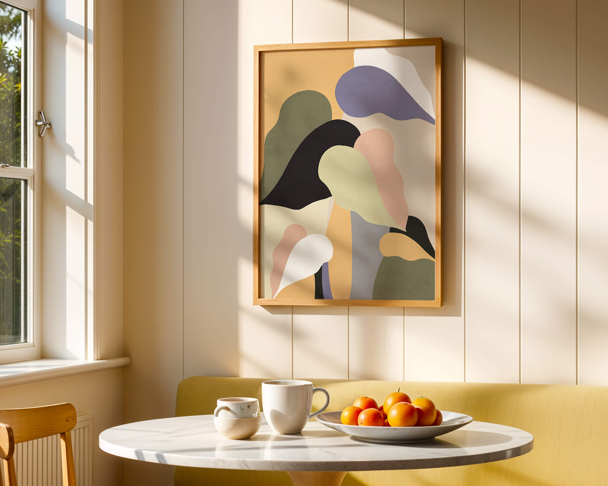 Abstract organic shapes in pastel colors with textured background