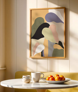 Abstract organic shapes in pastel colors with textured background