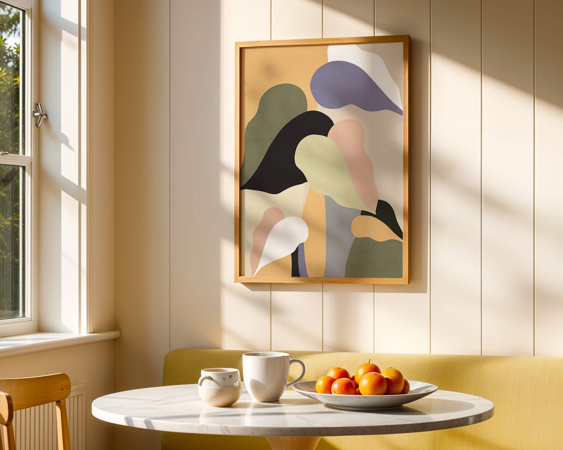 Abstract organic shapes in pastel colors with textured background