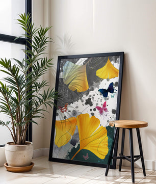Artistic Composition with Yellow Leaves and Butterflies