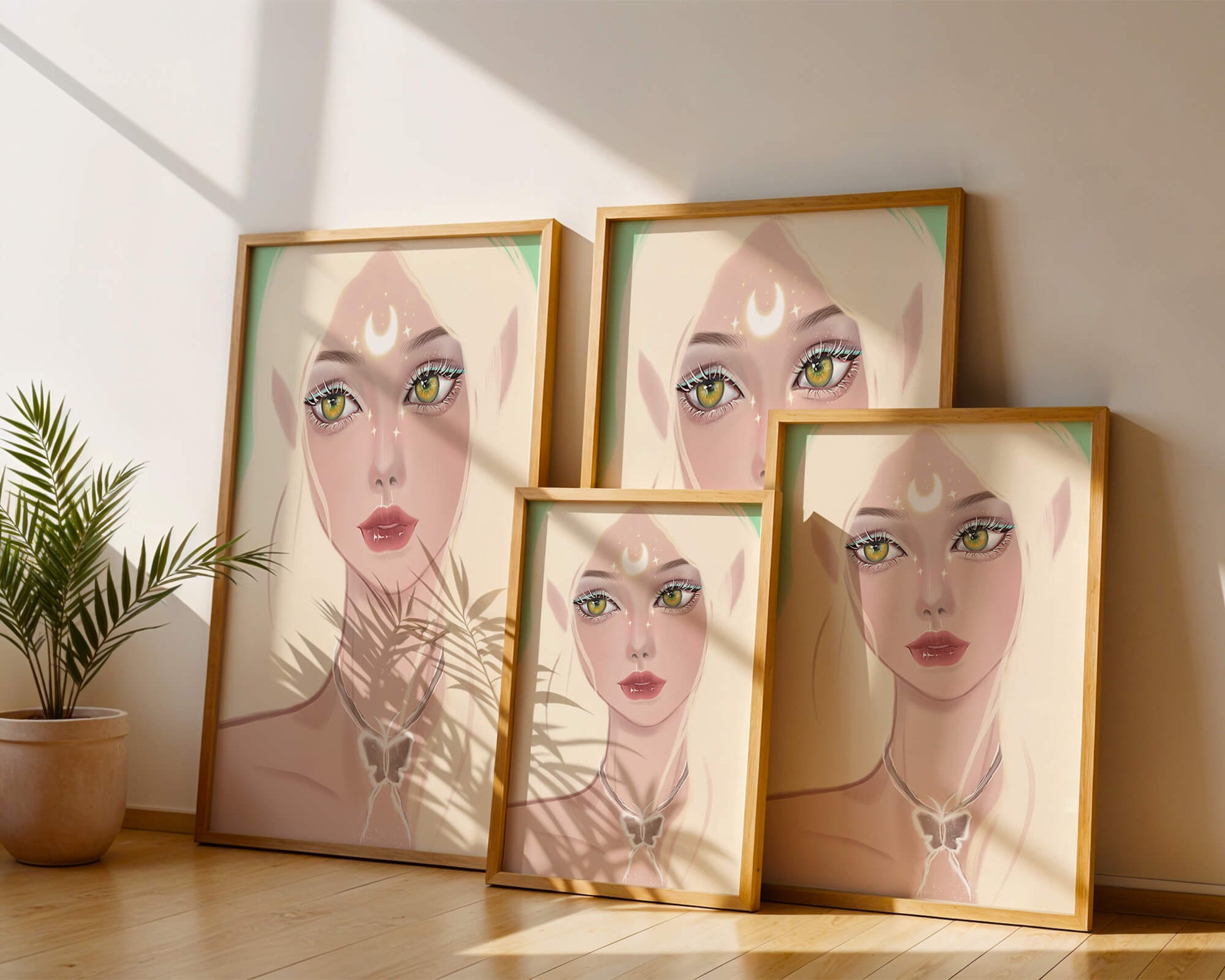 Enchanted portrait of ethereal elf girl with glowing elements