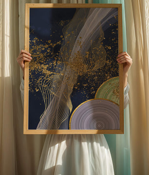 Abstract swirl with gold accents on dark background