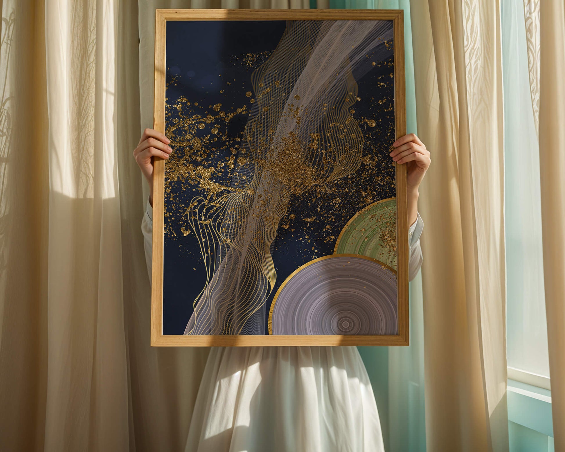 Abstract swirl with gold accents on dark background