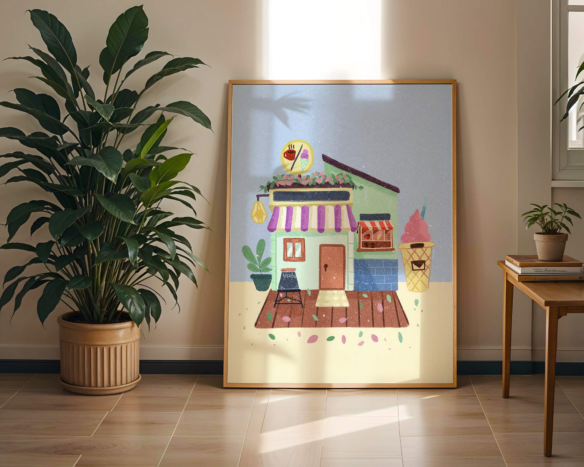 Ilustración encantadora de café con elementos de helado y café