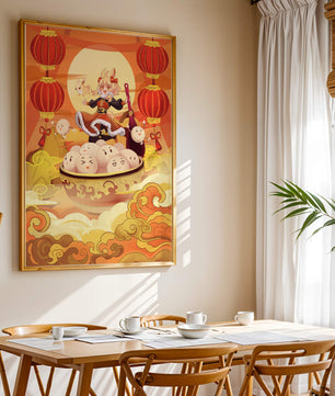 Charming festive fantasy illustration featuring lanterns and playful characters