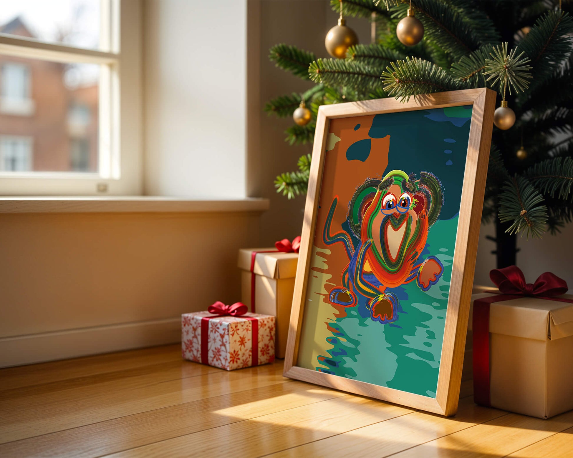Ilustración abstracta y colorida de un mono con pinceladas audaces