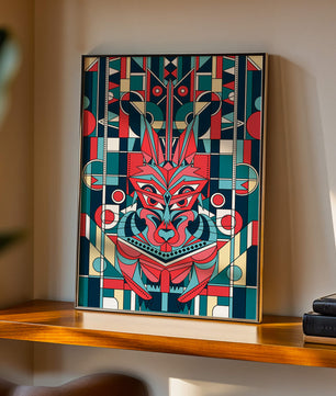 Arte abstracto geométrico de lobo con influencias tribales