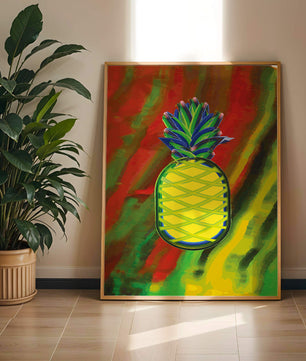 Piña abstracta colorida con fondo vibrante