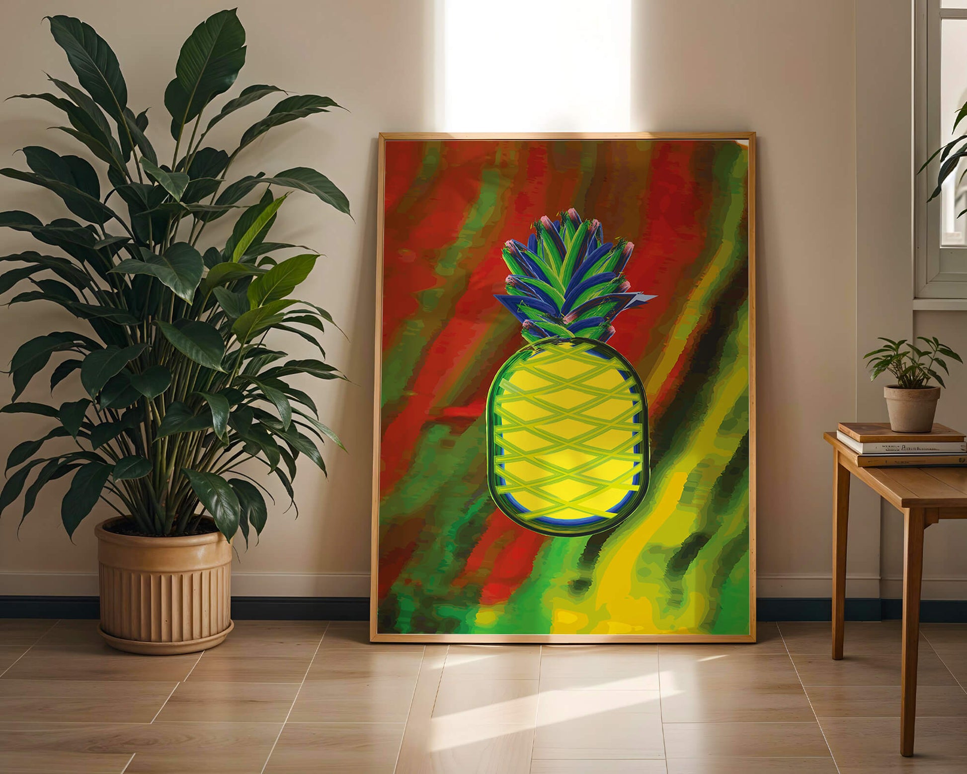 Piña abstracta colorida con fondo vibrante