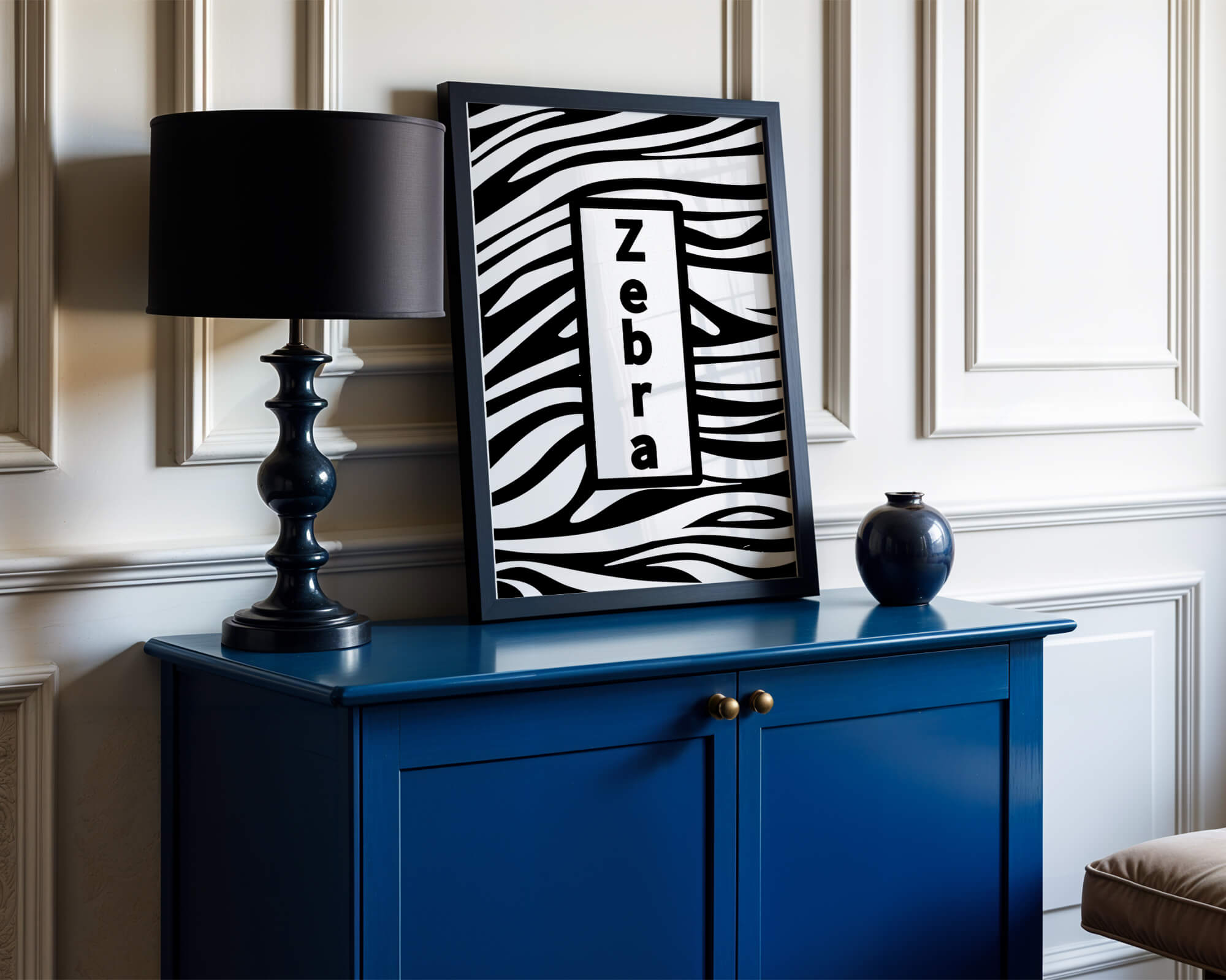 Elegant zebra print design with bold text accent
