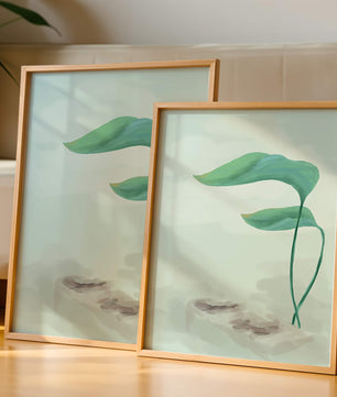 Minimalistic Art of Green Leaves on Abstract Background