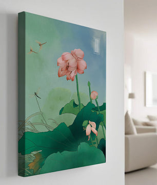 Fleurs de lotus sereines avec des libellules lors d'une journée tranquille