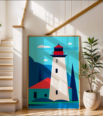 Modern illustration of a lighthouse with vibrant colors