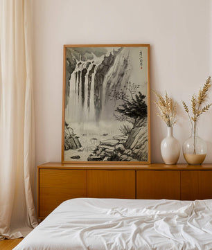 Serene Waterfall in Traditional Chinese Landscape Painting