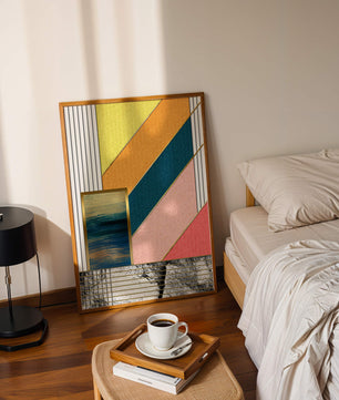 Abstract geometric art with textured colors and gold accents - Mi tienda