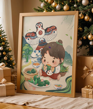 Charmante illustration d’un enfant savourant un plat traditionnel