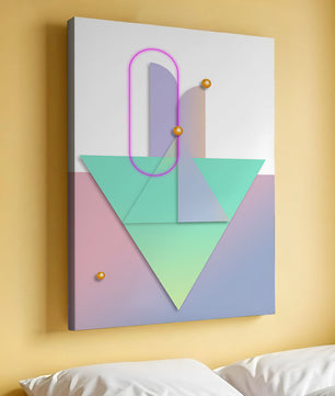 Composition géométrique abstraite avec des couleurs pastel et des éléments dorés