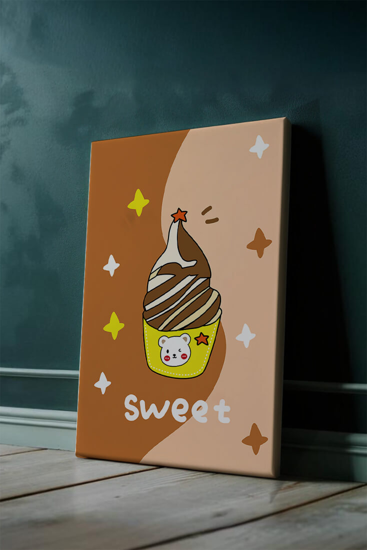 Adorable ice cream design with kawaii bear and colorful background